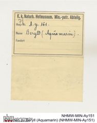 Etiketten zu Beryll (Aquamarin) (NHMW-MIN-Ay151)